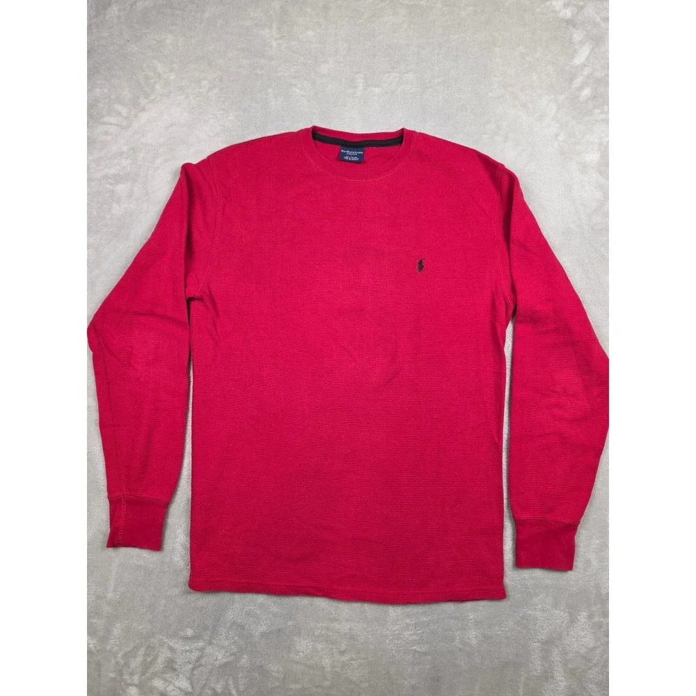 Polo Ralph Lauren Waffle Knit Thermal Shirt Men L Red Sleep Long Sleeve Crewneck